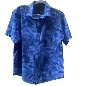 UNTUCKit Blue Ferrara Hawaiian Tropical Tourist Palm Leaves Short Sleeve. Large